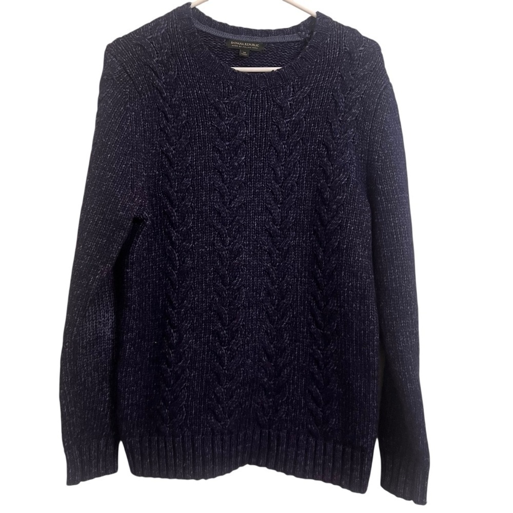 Banana Republic Blue knit sweater Italian yarn wool alpaca blend medium winter